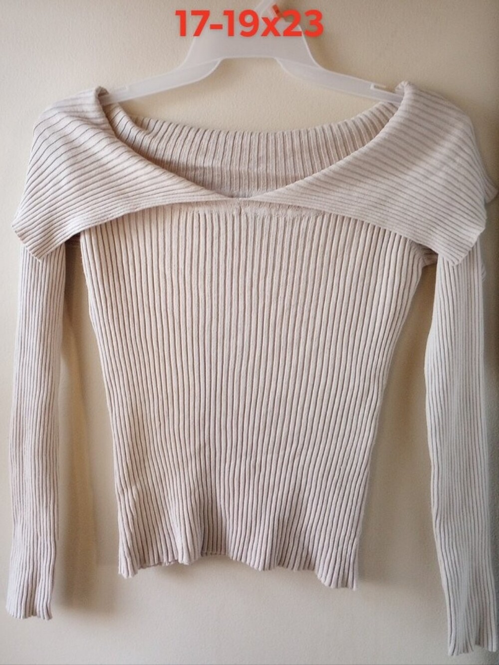Dynamite Medium Off-Shoulder Ribbed Sweater Top - Cream - Picture 10 of 15